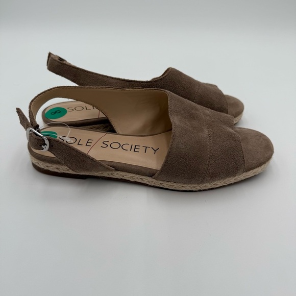 Sole Society Dolven Dune Suede Leather Back Strap Summer Sandals Brown 8 NWOT - Picture 7 of 9